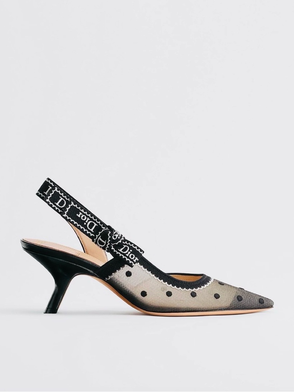 Dior Black Sheer Polka Dot Slingback Pumps